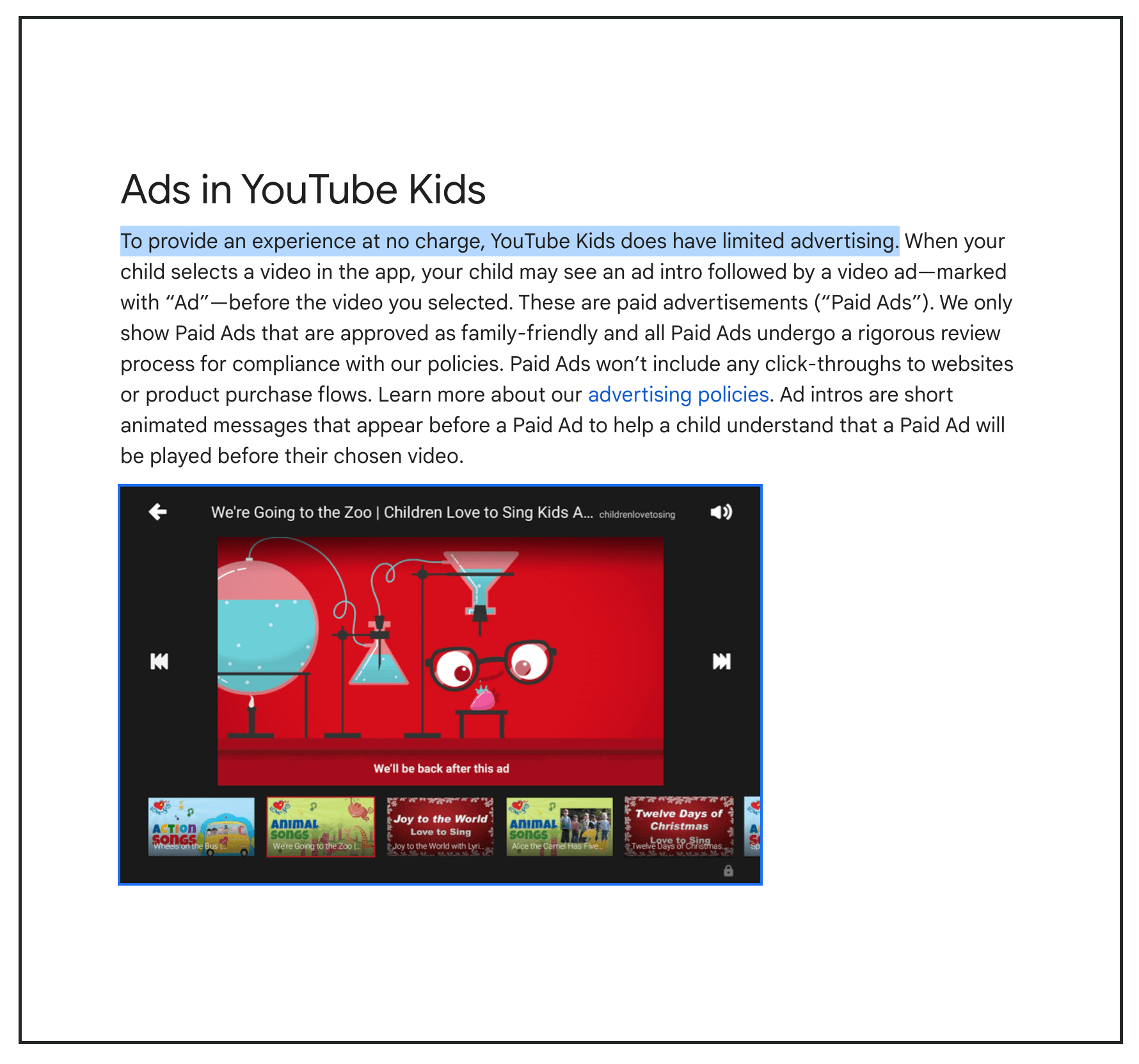 YouTube Kids has advertisements