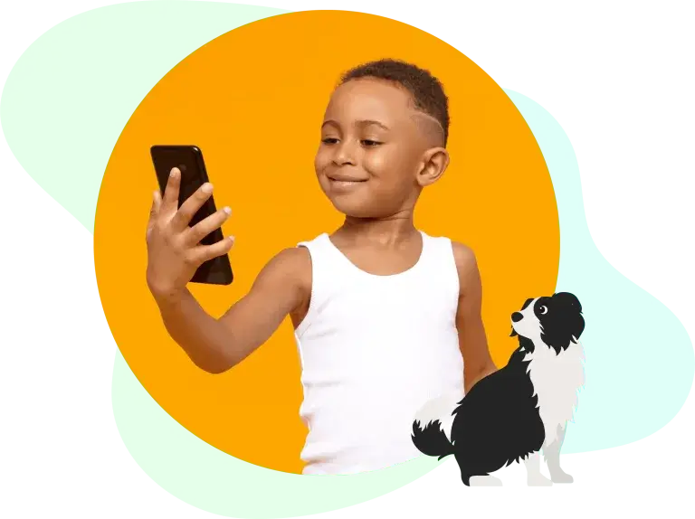 preschooler watching learning app on phone